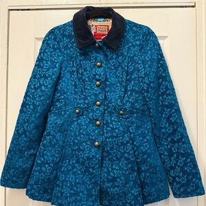 Free People Teal Floral Jacket with Black Collar